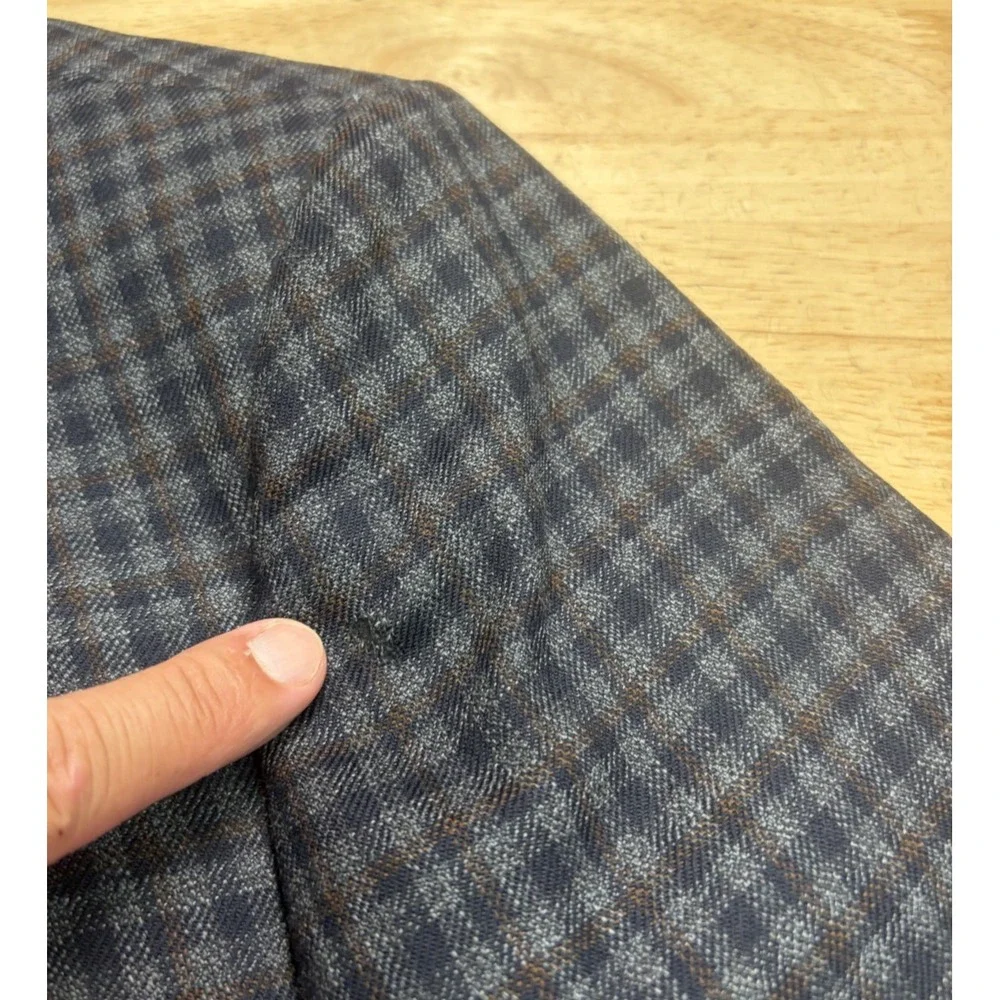Mens Hart Schaffner Marx Sport Coat Jacket Size 48L Plaid Blue Brown USA Made
